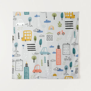 Tenture Motif Abstrait sans soudure avec la ville des