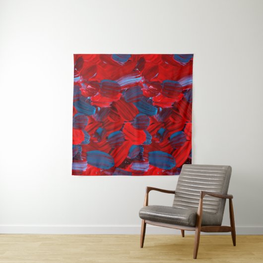 Tenture motif Abstrait transparent en rouge et bleu (En situation (horizontale))