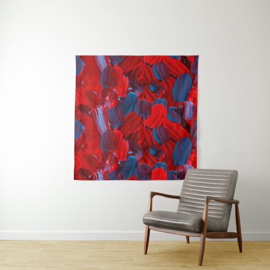 Tenture motif Abstrait transparent en rouge et bleu (En situation)