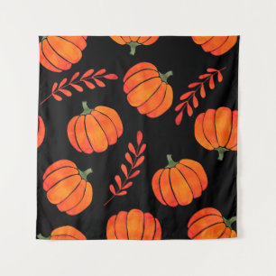 Tenture Motif aquarelle avec citrouille orange