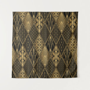 Tenture Motif Art Déco. Fond noir et or sans couture