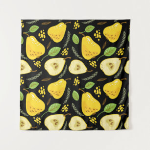 Tenture Motif aux poires jaunes douces aux feuilles, flowe