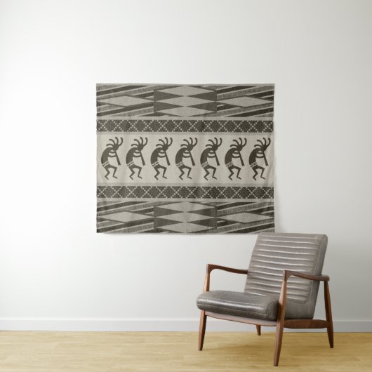 Tenture Motif Aztèque Gris Et Noir Sud-Ouest Kokopelli Azt (En situation (horizontale))