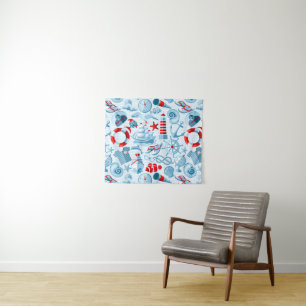 Tenture Motif blanc et bleu rouge nautique