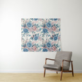 Tenture Motif bleu et rose sur blanc doux (En situation (horizontale))