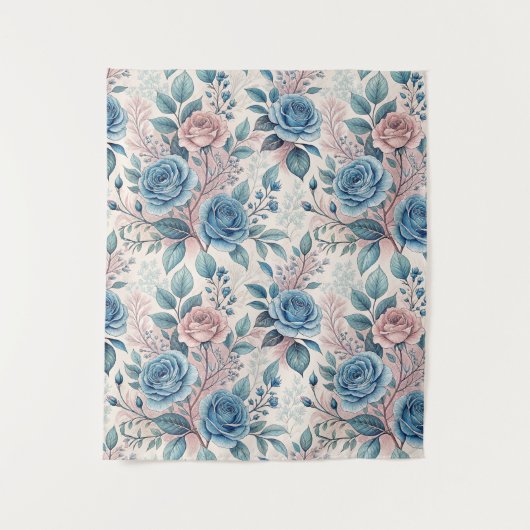 Tenture Motif bleu et rose sur blanc doux (Devant)