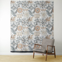 Motif Bohème Botanique Gris Terre Cuite Clair