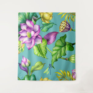 Tenture Motif botanique sans âme Lotus rose et jaune
