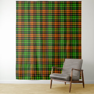 Tenture Motif carreaux tartan vert orange noir