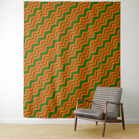 Tenture Motif chevron zigzag vert orange (En situation)
