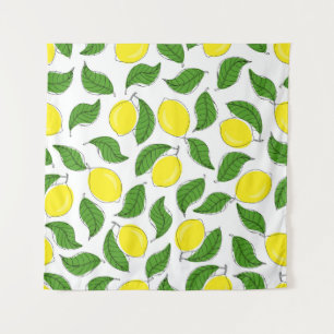 Tenture Motif Citrons Vifs Feuilles Vertes