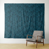 Tenture Motif damassé floral sarcelle foncé (En situation (horizontale))