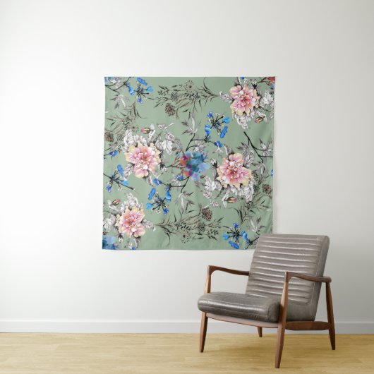 Tenture Motif d'aquarelle Arrière - plan vert. (En situation (horizontale))