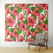 Tenture Motif d'aquarelle d'hibiscus rouge (En situation (horizontale))