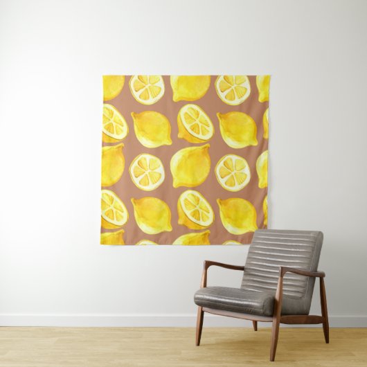 Tenture Motif d'aquarelle transparente avec citrons (En situation)