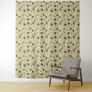 Tenture Motif d'art populaire sur fond jaune pâle