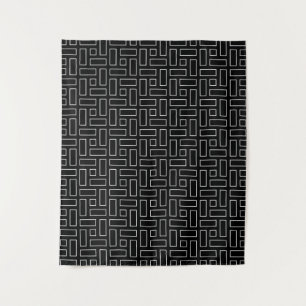 Tenture Motif de bloc linéaire noir et blanc - Noir