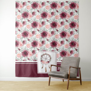 Tenture Motif de capteur de rêves floral rose burgundy