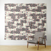 Tenture Motif de chats blancs et gris (En situation (horizontale))