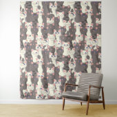Tenture Motif de chats blancs et gris (En situation)