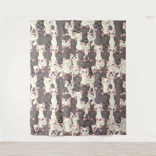 Tenture Motif de chats blancs et gris (Devant)