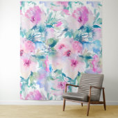 Tenture Motif de collage de fleurs rose et bleue (En situation)