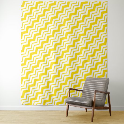 Tenture Motif de conception de zigzag chevron blanc jaune (En situation)