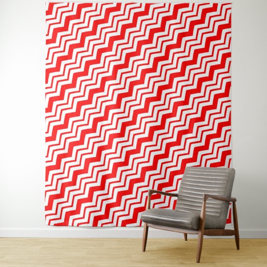 Tenture Motif de conception en chevron zigzag blanc rouge  (En situation)