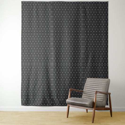 Tenture Motif de cube géométrique noir et blanc (En situation)
