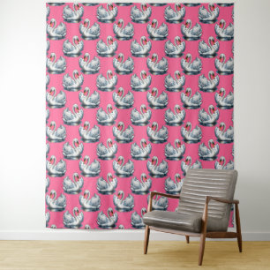 Tenture Motif de cygnes sur fond rose