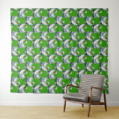 Tenture Motif de cygnes sur fond vert  (En situation (horizontale))