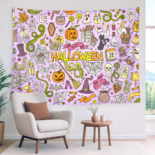 Tenture Motif de doodle Halloween mignon