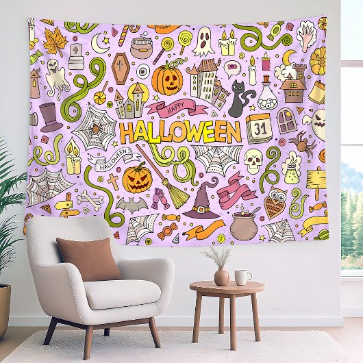 Tenture Motif de doodle Halloween mignon