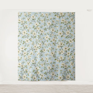 Tenture Motif de fleur de cornouiller du Sud sur fond bleu