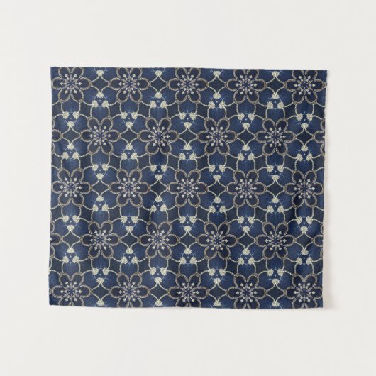 Tenture Motif de fleurs bleues de minuit (Devant (Horizontal))
