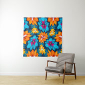 Tenture Motif de fleurs bleues et orange (En situation (horizontale))