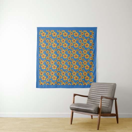 Tenture Motif de fleurs orange jaune (En situation)