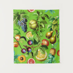 Tenture Motif de fruits sur fond vert