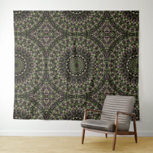 Tenture Motif de mandala kaléidoscope vert et noir