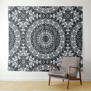 Tenture Motif de mandala monochrome noir et blanc