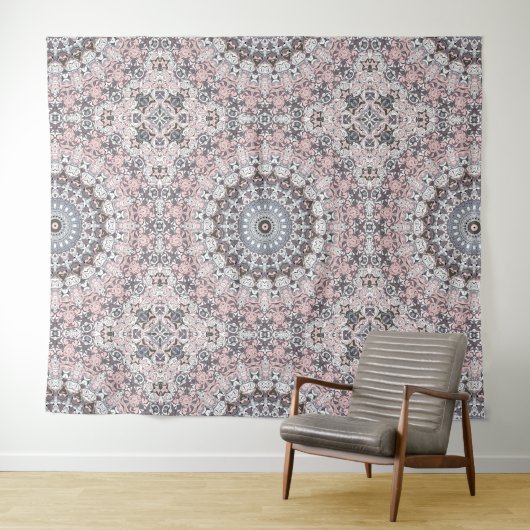 Tenture Motif de mandala rose gris et blanc (En situation (horizontale))