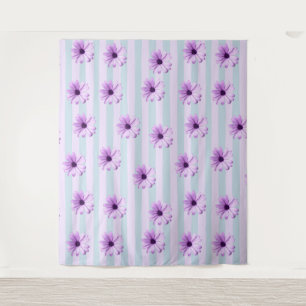 Tenture motif de marguerite rayée de bleu et de violet
