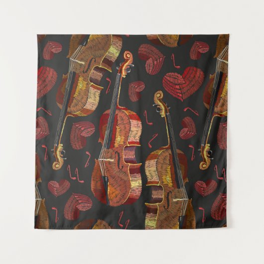 Tenture Motif de musique violon Red Heart (Devant)