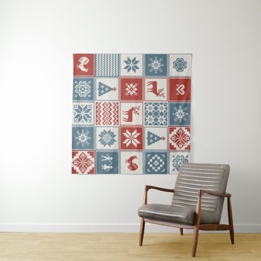 Tenture Motif de Noël en patchwork. Traditionel  (En situation (horizontale))