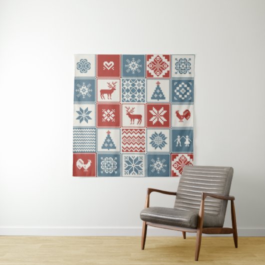 Tenture Motif de Noël en patchwork. Traditionel  (En situation)
