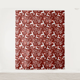 Tenture Motif de Noël rouge et blanc avec rennes