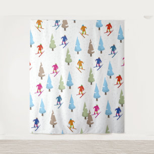 Tenture Motif de piste de ski de dessin animé mignon