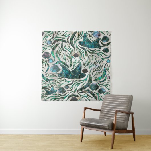 Tenture Motif de poisson stingray et squelette Abalone (En situation)
