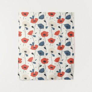 Tenture Motif de Poppies d'aquarelle - Rouge, Bleu et Blan