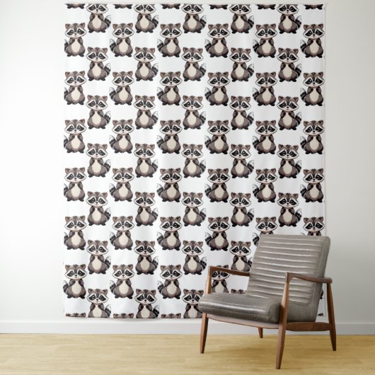 Tenture Motif de Raton Laveur Design Blanc (En situation)